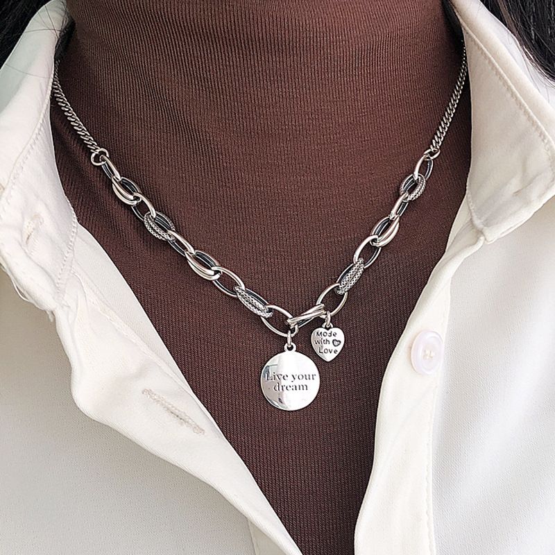 Dreams Come True Necklace Women's Silver Korean Edition Heavy Industry Coarse Letter Round Brand Collar Chain Neckchain_ipsvogv.com