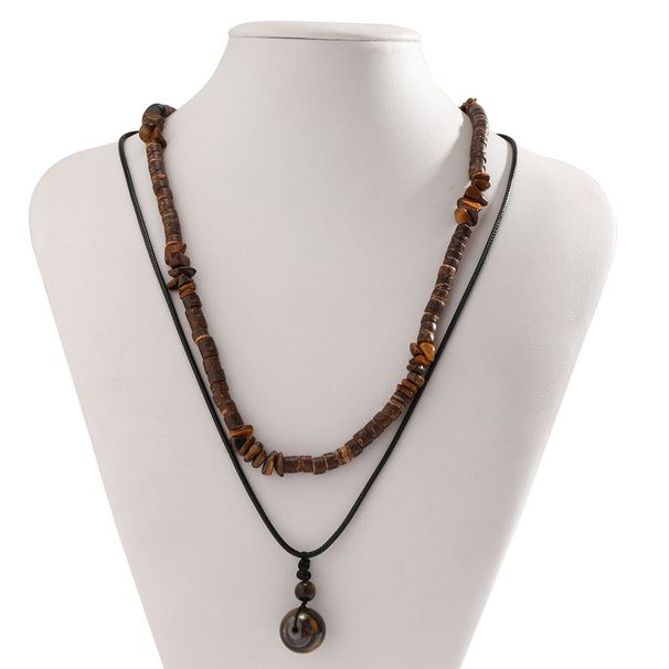 Men's Fashion Necklace Set - Coconut Shell & Turquoise Beaded Layered Chain (Hip-Hop Style Wax Cord & Leather Unisex Layered Jewelry)_ipsvogv.com