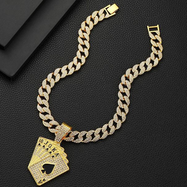 Thick buckle Cuban necklace environmentally friendly alloy hip hop playing cards handsome hiphop American chain_ipsvogv.com