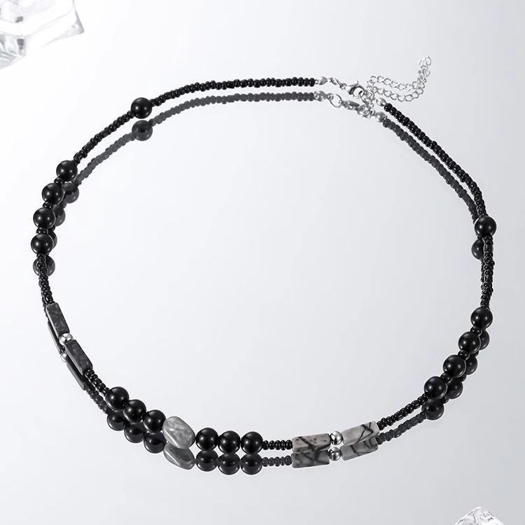 Chinese Style Necklace For Men, Natural Stone Splicing, Black Bead Collarbone Chain, Women's Niche, Versatile,_ipsvogv.com