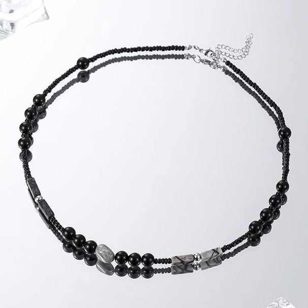 Chinese Style Necklace For Men, Natural Stone Splicing, Black Bead Collarbone Chain, Women's Niche, Versatile,_ipsvogv.com