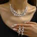 Bridal Jewelry Set - Silver Diamond Necklace & Earrings (Wedding Dress Accessories, Wholesale Elegant Bridal Decor)_ipsvogv.com