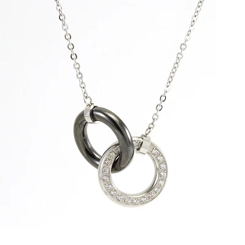 Men's Jewelry Corundum Ceramic Interlocking Pendant Necklace Black And White Ceramic Pendant Titanium Steel Necklace_ipsvogv.com