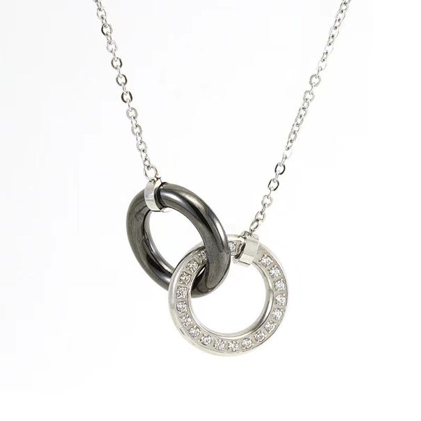 Men's Jewelry Corundum Ceramic Interlocking Pendant Necklace Black And White Ceramic Pendant Titanium Steel Necklace_ipsvogv.com