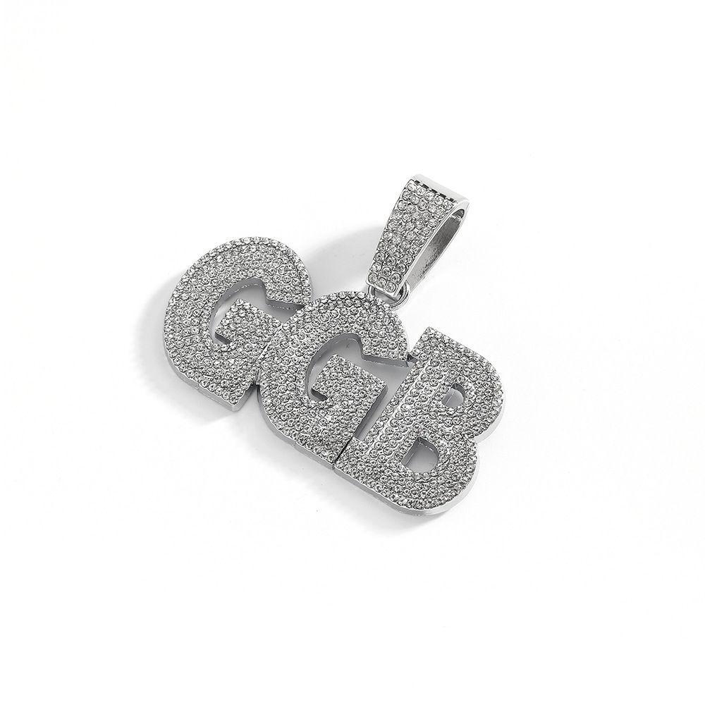 Letter GGB Full Diamond Alloy Pendant Hip Hop Cuban Chain Personalized Men's Necklace_ipsvogv.com