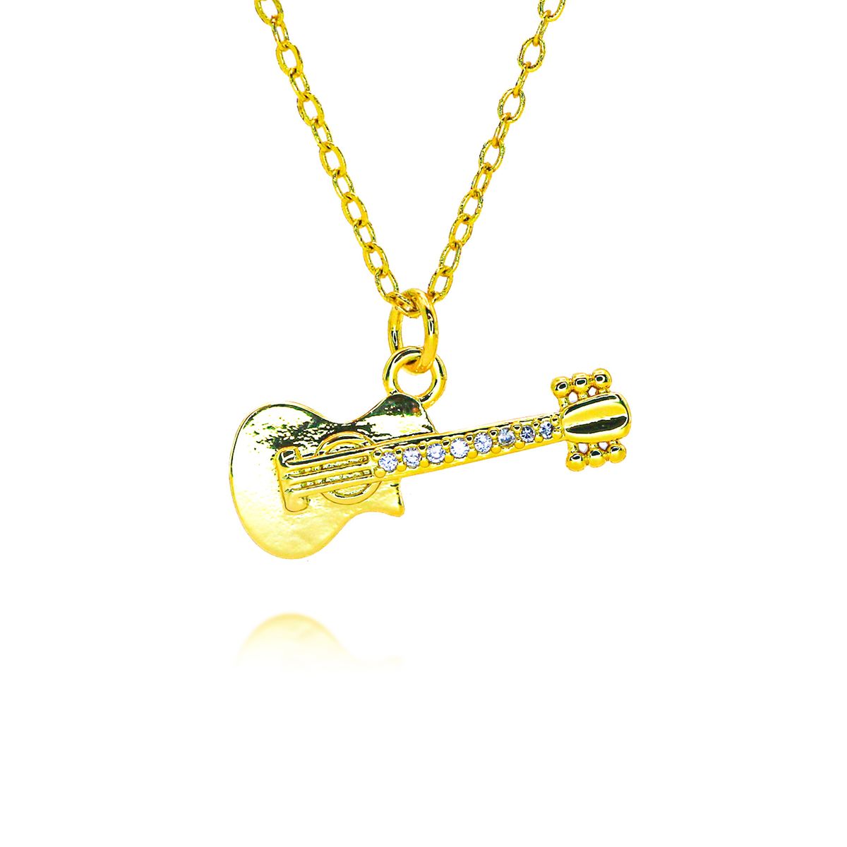 New Copper Plated Gold Guitar Necklace Music Fashion Pendant Simple Personality Unisex Sweater Chain_ipsvogv.com