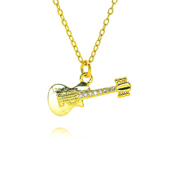 New Copper Plated Gold Guitar Necklace Music Fashion Pendant Simple Personality Unisex Sweater Chain_ipsvogv.com