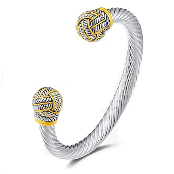 Stainless Steel Trend Retro Twist Ball Open Bracelet Titanium Steel Adjustable Cable Rope Bracelet_ipsvogv.com