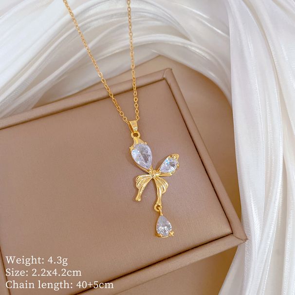 Steel 【 Titanium 】 Butterfly Tassel Light Luxury Temperament Gorgeous Full Diamond Necklace Women's Versatile Collarbone 【 】_ipsvogv.com