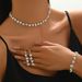 2025 Jewelry Korean Style Fashion Bride Accessories Silver Inlaid Necklace Earrings Bracelet Ring Four-Piece Set_ipsvogv.com