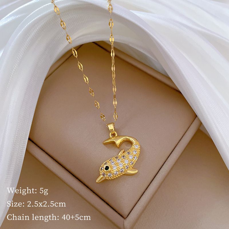 【 】 Dolphin Light Luxury Charm Gorgeous Full Diamond Necklace Women's Versatile Clavicle Titanium Steel Chain_ipsvogv.com