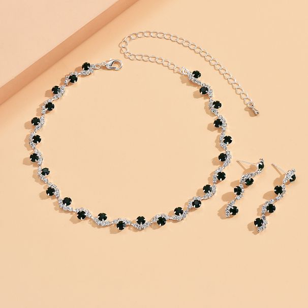 Green Jewelry Set - 2-Piece Necklace & Earrings For Women, Fashionable Hollow Design_ipsvogv.com