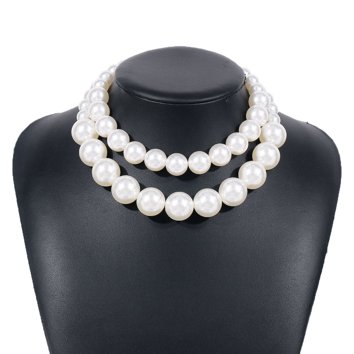 N11500 Exaggerated Pearl Charm Choker Double layered Beaded Cool Wind Necklace_ipsvogv.com