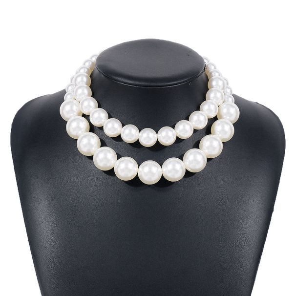 N11500 Exaggerated Pearl Charm Choker Double layered Beaded Cool Wind Necklace_ipsvogv.com