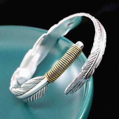 Vegetarian silver do old feather bracelet 1pc men's tide vintage bracelet personalized versatile simple bracelet_ipsvogv.com