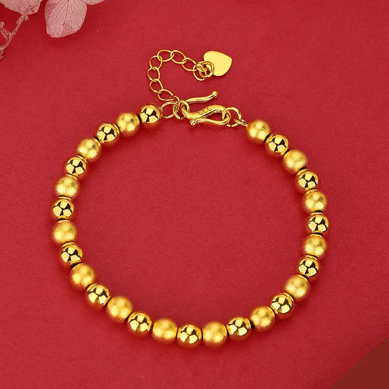 Vieam Sand Glossy Round Pattern Gold Women's Bracelet Simple Fashion Lucky Beads Ethnic Style Jewelry_ipsvogv.com
