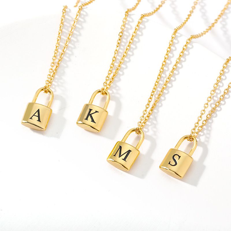 Stainless steel corrosion letter lock necklace men and women concentric lock pendant English letter necklace spot_ipsvogv.com