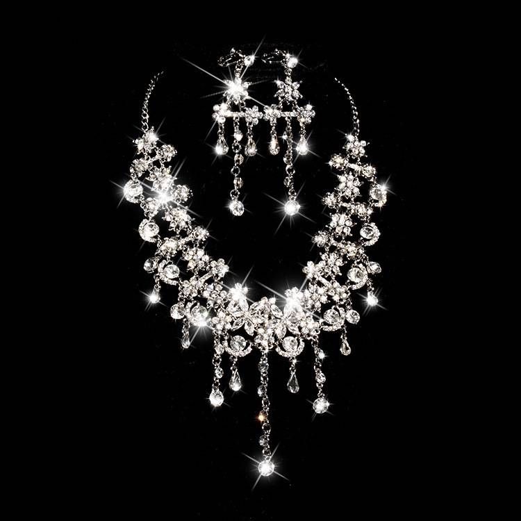 Exquisite Bridal Jewelry Two Piece Set Performance Party Dress Wedding Clavicle Necklace Earrings Jewelry Set_ipsvogv.com