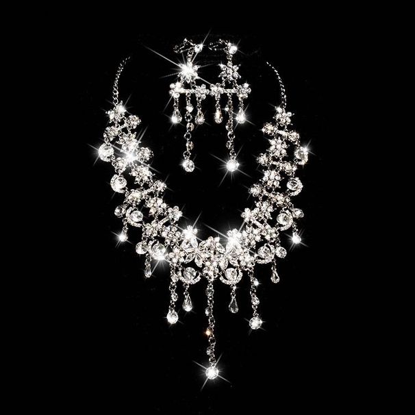 Exquisite Bridal Jewelry Two Piece Set Performance Party Dress Wedding Clavicle Necklace Earrings Jewelry Set_ipsvogv.com