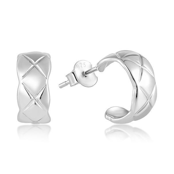 Earrings sterling silver Internet celebrity high end French diamond wave pattern light gold simple semi circular C shaped earrings_ipsvogv.com