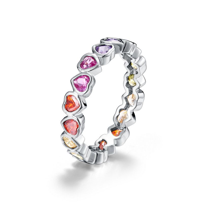 Love color zirconium ring female S925 silver inlaid color gem finger ring fashion all match_ipsvogv.com