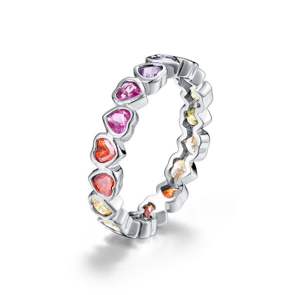 Love color zirconium ring female S925 silver inlaid color gem finger ring fashion all match_ipsvogv.com