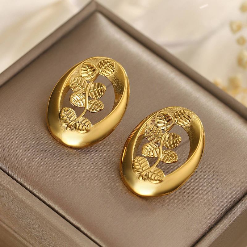 French Vintage INS Stainless Steel Simple Cutout Wer Hammer Exaggerated Style Women's Earrings_ipsvogv.com