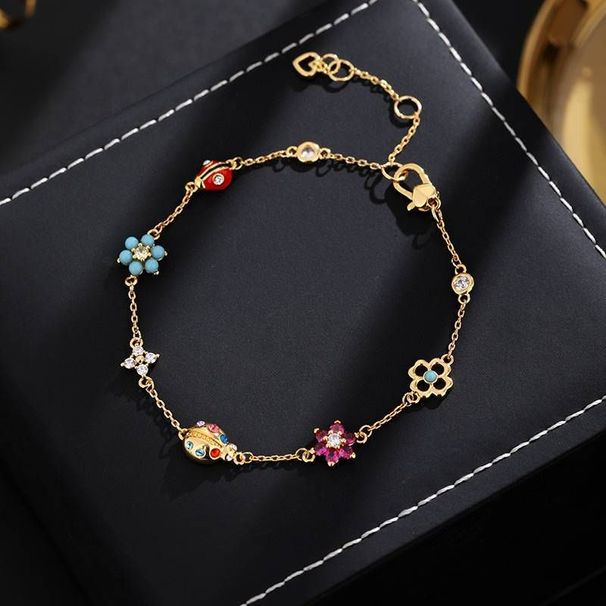 High Version Genuine Gold Electroplated Countryside Style Light Commuting Inlaid Zircon Enamel Ladybug Flower_ipsvogv.com