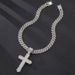 Large Cross With Inlaid Diamonds, Versatile Alloy Rhinestone Unisex Cuban Chain Necklace_ipsvogv.com
