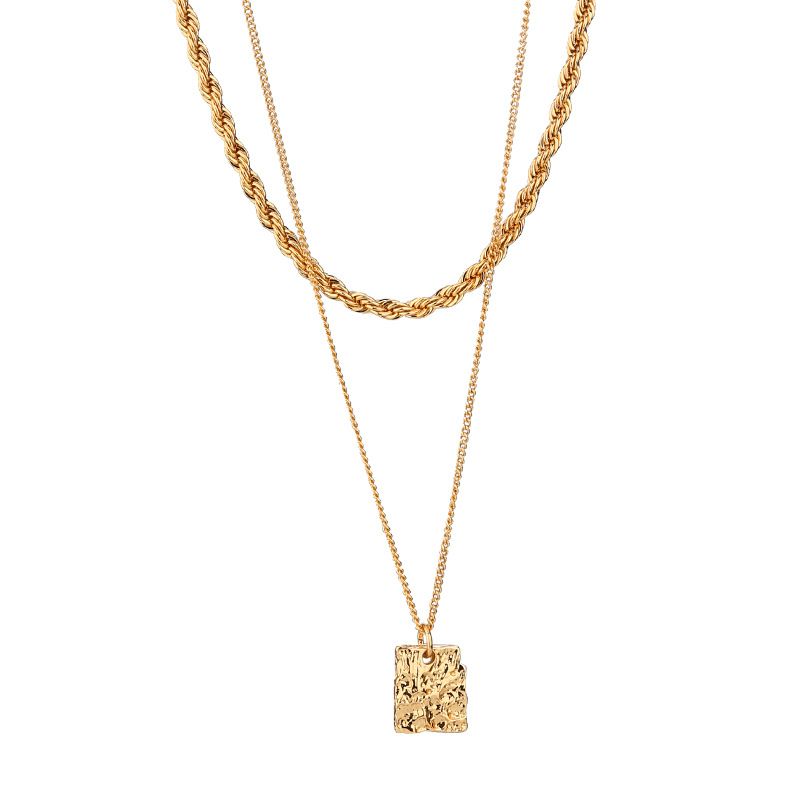 Copper Plated Gold Simple Geometric Pendant Double Layer Gold Necklace Braided Trendy Women's Necklace_ipsvogv.com