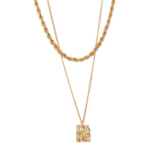 Copper Plated Gold Simple Geometric Pendant Double Layer Gold Necklace Braided Trendy Women's Necklace_ipsvogv.com