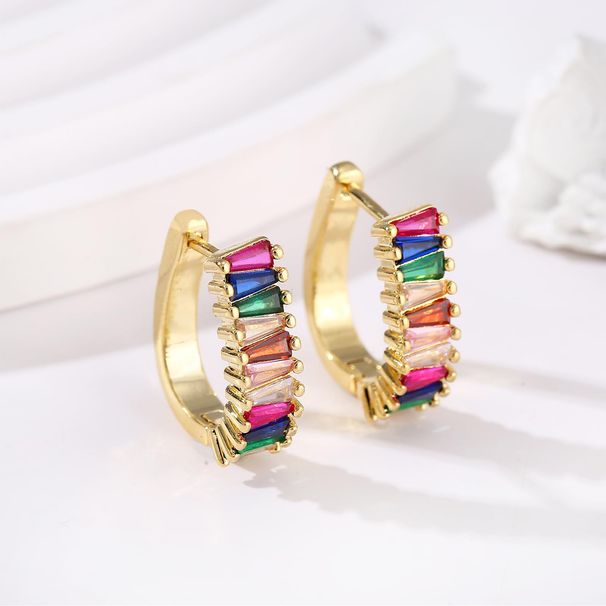 Brass With Real Gold Plating Fashionable And Colorful Zircon, Luxury U Shaped High End Ladies Earrings_ipsvogv.com