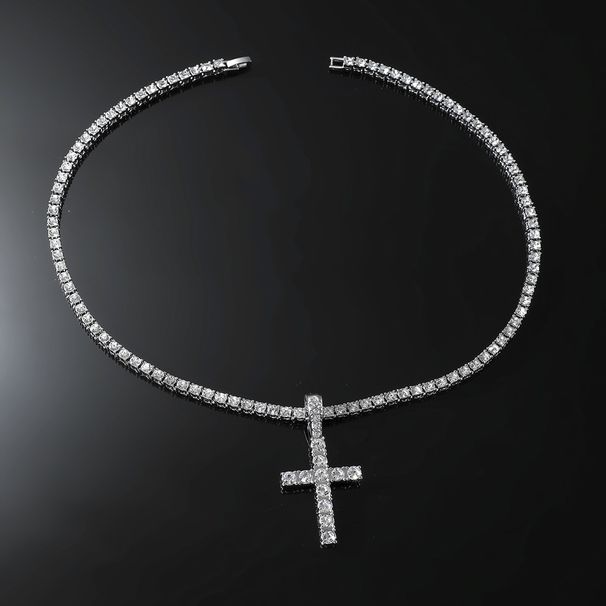 Hot selling diamond studded cross pendant trendy men's hiphop tennis chain necklace, personalized accessory_ipsvogv.com