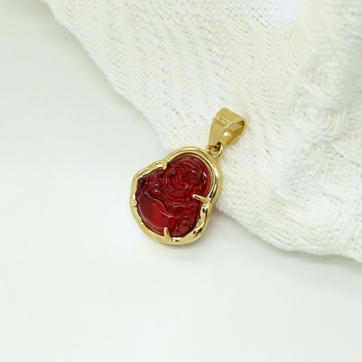 Mini Gold Stainless Steel Smooth Surface Colorful Glass Ornament Big Belly Maitreya Buddha Pendant_ipsvogv.com