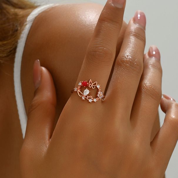 Simple, fresh and sweet women's plain ring, personalized bow, niche zircon inlaid design, open ring_ipsvogv.com