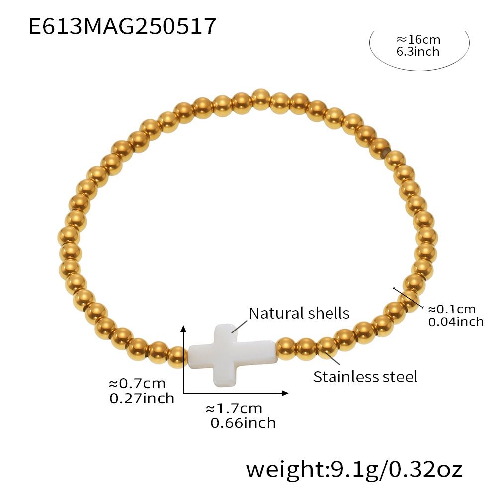 Women's Jewelry Ferris Wheel Stainless Steel Gold Beads Light Luxury Bracelet Shell Cross Agate Beads Elastic Bracelet_ipsvogv.com