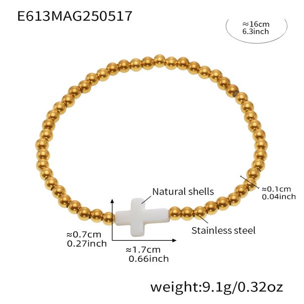 Women's Jewelry Ferris Wheel Stainless Steel Gold Beads Light Luxury Bracelet Shell Cross Agate Beads Elastic Bracelet_ipsvogv.com