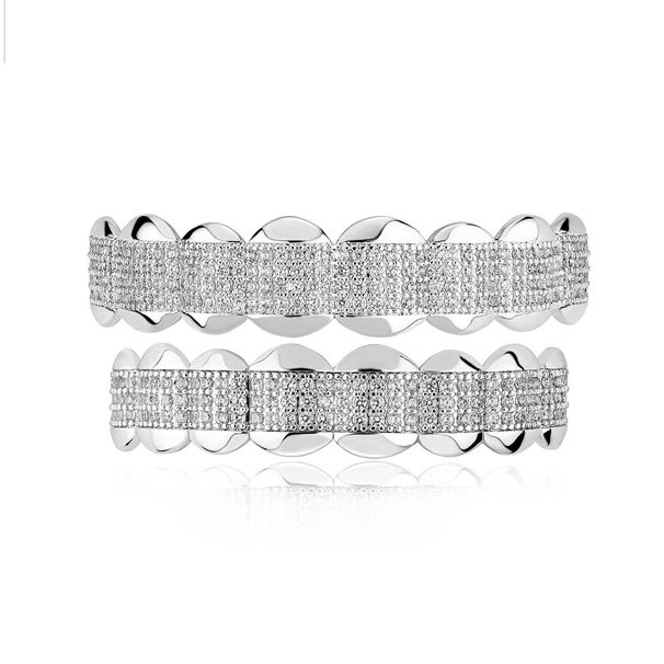 Men And Women's Jewelry 8-Tooth Full Zirconia Side Smooth Hip Hop Teeth Grillz For Rappers And Music Lovers - Gold And Silver Options_ipsvogv.com