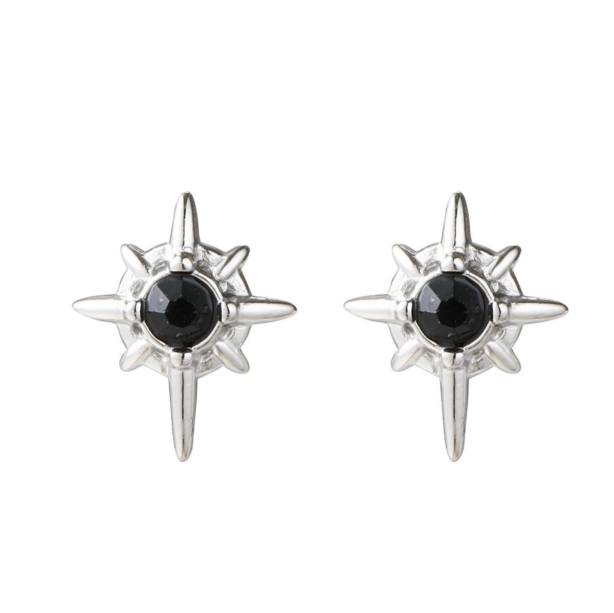 Black And White Titanium Steel Eight Pointed Star Earrings Inlaid With Zircon Star Design High Street Style Earrings For Men And Women_ipsvogv.com