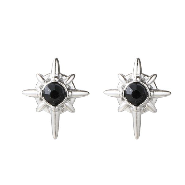 Black And White Titanium Steel Eight Pointed Star Earrings Inlaid With Zircon Star Design High Street Style Earrings For Men And Women_ipsvogv.com
