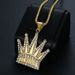 Hot Selling New Hip-Hop Jewelry Stainless Steel Gold-Plated Diamond-Studded KING Crown Pendant Necklace_ipsvogv.com