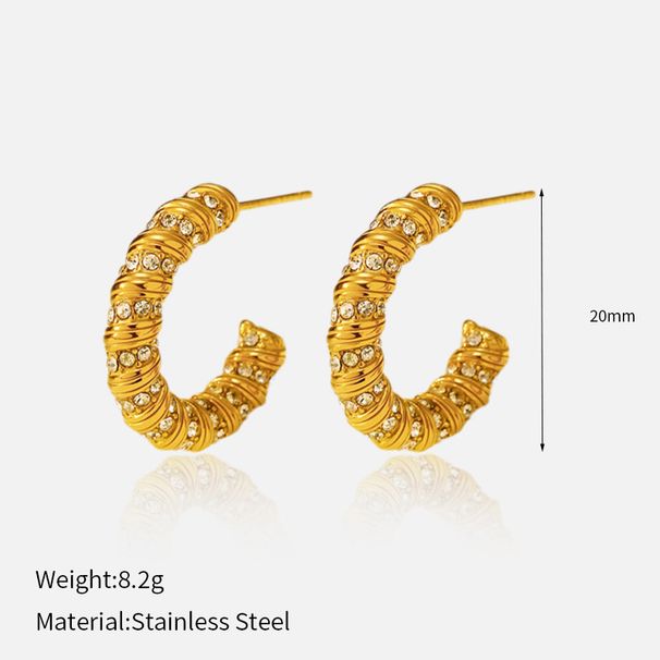 Women’s Jewelry Set Fashion Stainless Steel Plated With Gold New High End Fashionable And Versatile C Shaped Spiral Zircon Earrings_ipsvogv.com