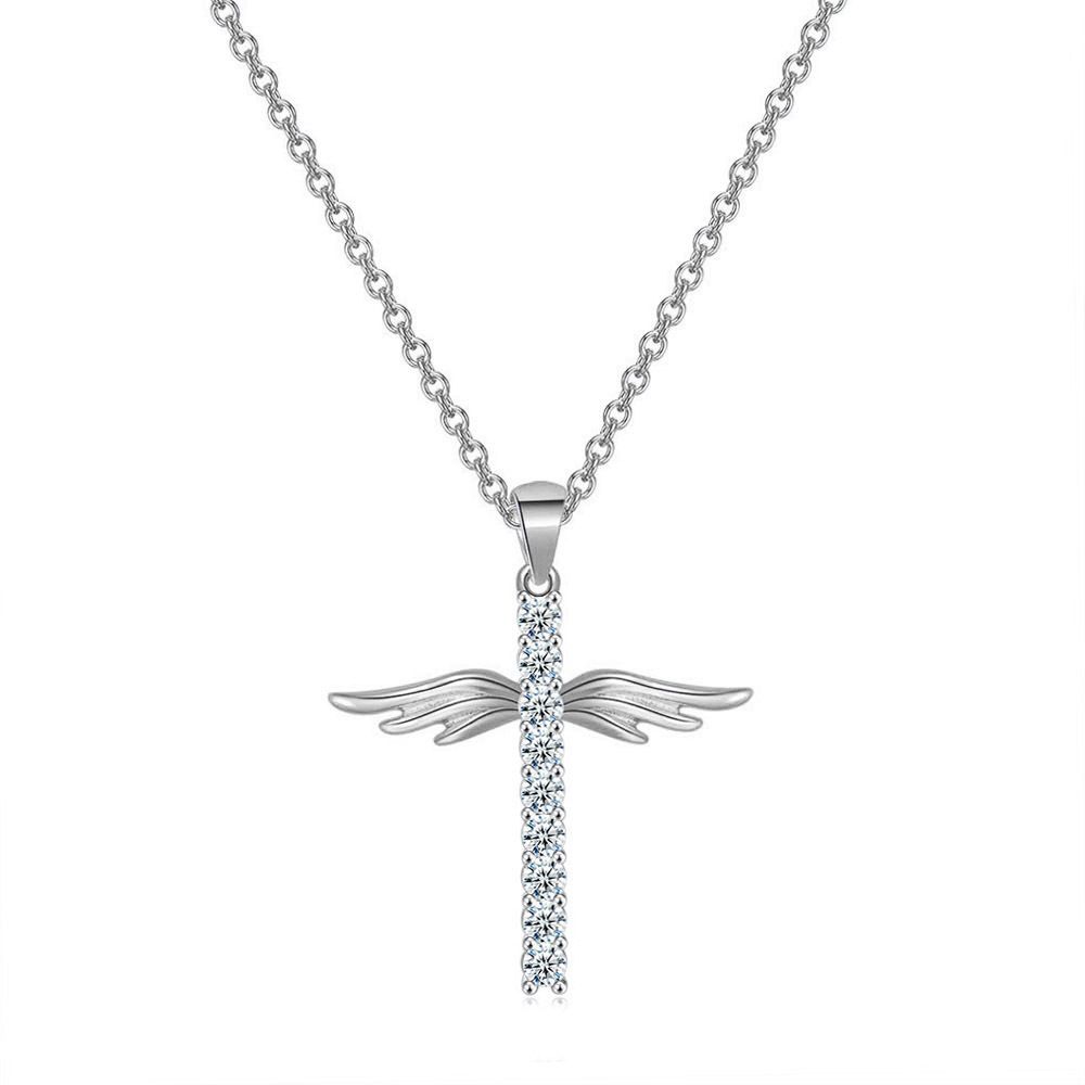 Unisex hot product Angel Wing Cross Necklace Color Plating Zircon Gold Pendant Women_ipsvogv.com