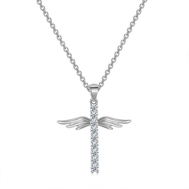 Unisex hot product Angel Wing Cross Necklace Color Plating Zircon Gold Pendant Women_ipsvogv.com