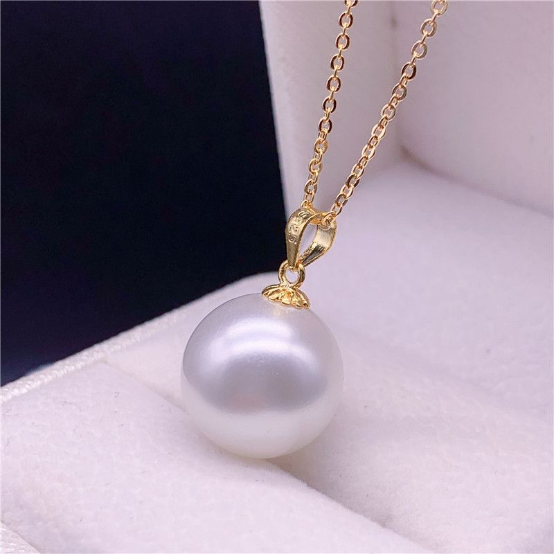 Large Round Natural Powder Pendant, Necklace, Women's Jewelry Gift, Chain, Gold Holder, White Pearl Silver Holder_ipsvogv.com