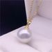 Large Round Natural Powder Pendant, Necklace, Women's Jewelry Gift, Chain, Gold Holder, White Pearl Silver Holder_ipsvogv.com