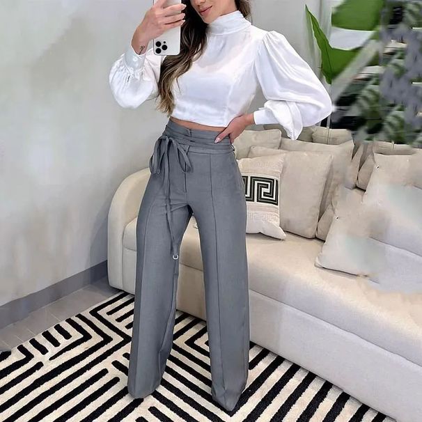 Women's Clothing summer new temperament slim fitting puff sleeve top design drawstring suit pants suit for women_ipsvogv.com