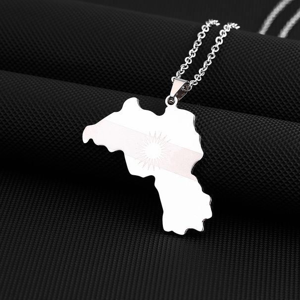 hot selling stainless steel Kurdistan map necklace retro ethnic style men and women titanium steel pendant accessories_ipsvogv.com