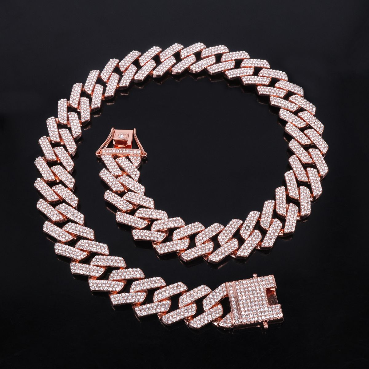 Men’s Jewelry Set Fashion 20mm Diamond Three Row Diamond Full Drill Bit Men's Alloy Necklace Cool Rap Hip Hop Cuban Chain_ipsvogv.com