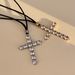 Spot INS Titanium Steel Cross Inlaid Zircon Gold And Silver Leather Rope Necklace_ipsvogv.com